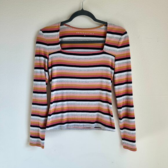 Aeropostale Ribbed Striped Long Sleeve Top | Size Large | Soft & Stretchy - Picture 1 of 4